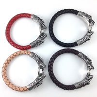 Men Bracelet, Cowhide, with Stainless Steel, Dragon, blacken 13mm, 20mm, Inner Approx 69mm Approx 8 Inch 