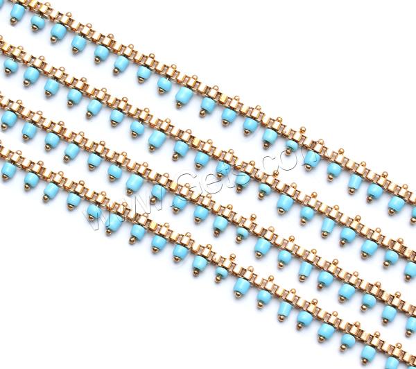 Glass Seed Beads Chain, with Brass, plated, box chain & solid color, more colors for choice, nickel, lead & cadmium free, 2x2mm, 2x2.5mm, Sold By m