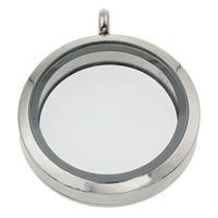 Stainless Steel Floating Locket, with Glass, Flat Round, original color Approx 4mm 