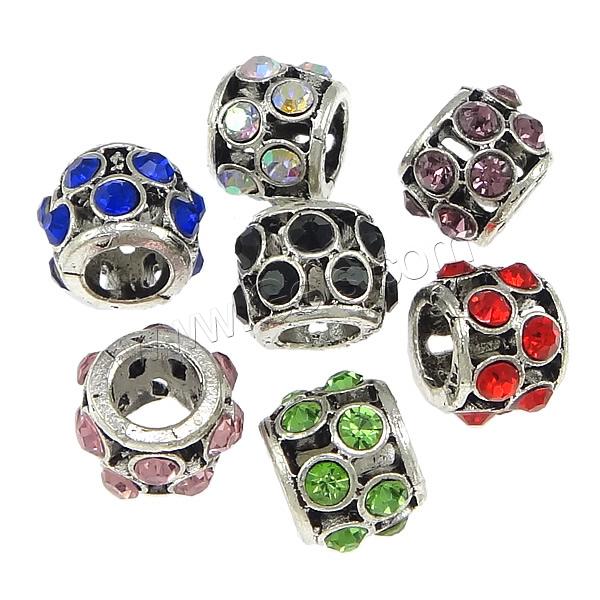 Rhinestone Zinc Alloy European Beads, Rondelle, plated, without troll & with rhinestone & hollow & blacken, more colors for choice, nickel, lead & cadmium free, 8x11mm, Hole:Approx 5.5mm, Sold By PC