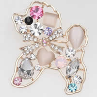 Cats Eye Brooch, Zinc Alloy, with Cats Eye & Crystal, Dog, rose gold color plated, with rhinestone, multi-colored, nickel, lead & cadmium free, 45mm 