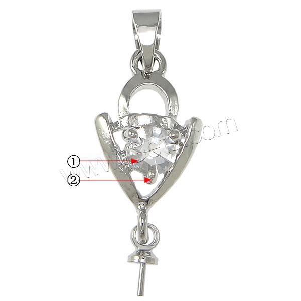 Zinc Alloy Peg Bail, plated, with rhinestone, more colors for choice, nickel, lead & cadmium free, 22mm, 10x18x4mm, 3x7mm, 0.5mm, Hole:Approx 4x4mm, Sold By PC