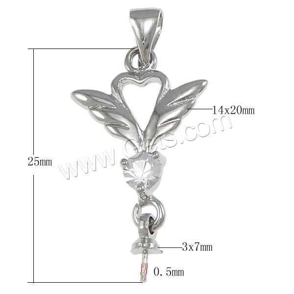 Zinc Alloy Peg Bail, Wing Shape, plated, with rhinestone, more colors for choice, nickel, lead & cadmium free, 25mm, 14x20x3mm, 3x7mm, 0.5mm, Hole:Approx 3x5mm, Sold By PC
