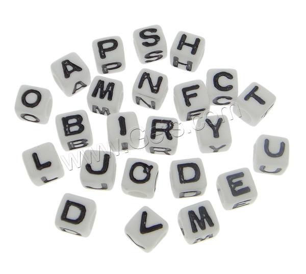 Granos del alfabeto plástico ABS, Cúbico, diferentes patrones para la opción & con el patrón de la letra, 7x7mm, agujero:aproximado 4mm, aproximado 1950PCs/Bolsa, Vendido por Bolsa
