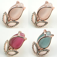 Collar Jewelry Brooch, Zinc Alloy, with Cats Eye, Flower, rose gold color plated, with rhinestone, mixed colors, nickel, lead & cadmium free 
