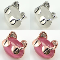 Collar Jewelry Brooch, Zinc Alloy, with Cats Eye, Cat, plated, with rhinestone, mixed colors, nickel, lead & cadmium free 