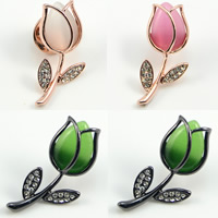 Collar Jewelry Brooch, Zinc Alloy, with Cats Eye, Flower, plated, with rhinestone, mixed colors, nickel, lead & cadmium free 
