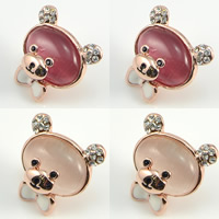 Collar Jewelry Brooch, Zinc Alloy, with Cats Eye, Bear, rose gold color plated, enamel & with rhinestone, mixed colors, nickel, lead & cadmium free 