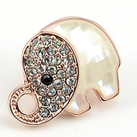 Collar Jewelry Brooch, Zinc Alloy, with White Shell, Elephant, rose gold color plated, with rhinestone, nickel, lead & cadmium free 