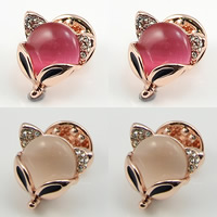 Collar Jewelry Brooch, Zinc Alloy, with Cats Eye, Fox, rose gold color plated, enamel & with rhinestone, mixed colors, nickel, lead & cadmium free 