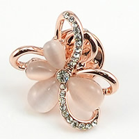 Collar Jewelry Brooch, Zinc Alloy, with Cats Eye, Flower, rose gold color plated, with rhinestone, nickel, lead & cadmium free 