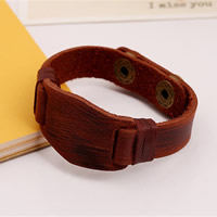 Cowhide Bracelets, zinc alloy snap clasp, antique bronze color plated, adjustable, brown Approx 8 Inch 