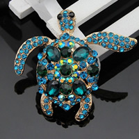 Rhinestone Zinc Alloy Brooch, with Crystal, Turtle, gold color plated, faceted & with rhinestone, multi-colored 