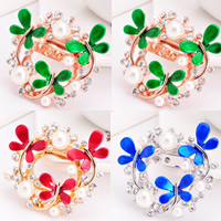 Dual Use Brooch Scarf Buckle, Zinc Alloy, with Glass Pearl, Butterfly, rose gold color plated, enamel & with rhinestone, mixed colors, nickel, lead & cadmium free, 44mm 