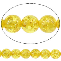 Imitierter Bernstein Harz Perlen, rund, gelb, 10mm, Bohrung:ca. 2mm, Länge:ca. 15 ZollInch, ca. 37PCs/Strang, verkauft von Strang
