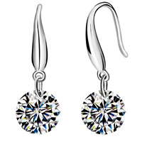 Sterling Silver Cubic Zirconia Earring, 925 Sterling Silver, with Cubic Zirconia, Flat Round, platinum plated, faceted 
