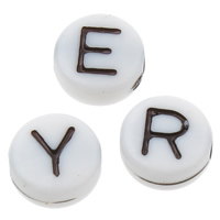 Perles lettre acrylique, Plat rond, modèle mixte & couleur solide, blanc Environ 1mm, Environ Vendu par sac