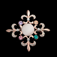 Cats Eye Brooch, Zinc Alloy, with Cats Eye, Fleur-de-lis, rose gold color plated, with rhinestone 