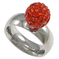 Нержавеющая сталь Rhinestone палец кольцо, нержавеющая сталь, с Горный хрусталь глины проложить шарик, Круглая, разный размер для выбора, Много цветов для выбора, 10mm, продается PC