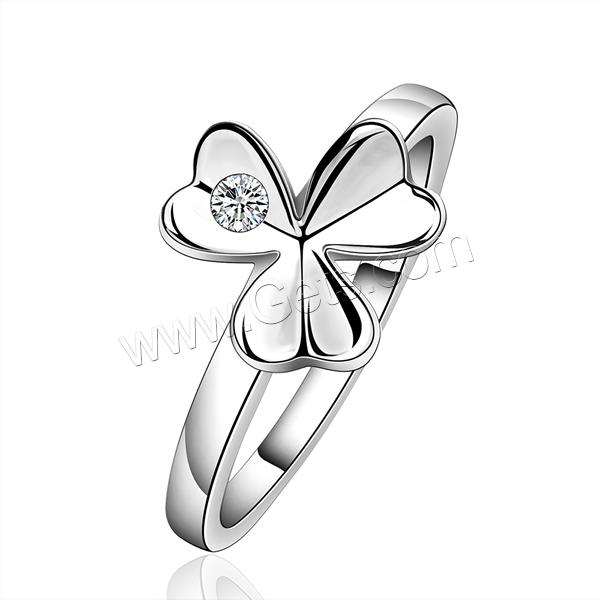 Brass, Three Leaf Clover, real silver plated, different size for choice & with cubic zirconia, 10x11mm, Sold By PC