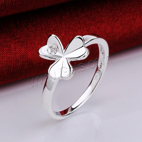 Brass, Three Leaf Clover, real silver plated, different size for choice & with cubic zirconia, 10x11mm, Sold By PC