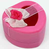 Бархат Коробочка для одного кольца, с картон & Органза, Сердце, розовый 50ПК/сумка, продается сумка