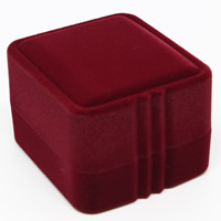 Бархат Коробочка для одного кольца, с картон, Прямоугольная форма, красный 50ПК/сумка, продается сумка