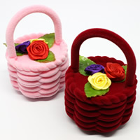 Velveteen Single Ring Box, with Cardboard & Satin Ribbon, Flower Basket, mixed colors 