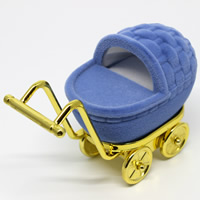 Бархат Коробочка для одного кольца, с картон & цинковый сплав, Детские коляски, голубой 50ПК/сумка, продается сумка