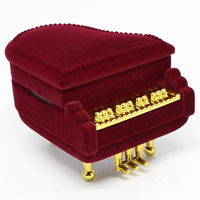 Бархат Коробочка для одного кольца, с картон & цинковый сплав, Фортепиано, красный 50ПК/сумка, продается сумка
