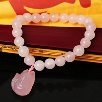 quartz rose bracelet, avec corde en nylon, renard, 8mm Environ 7 pouce, Vendu par brin