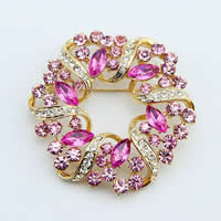 Crystal Brooch, Zinc Alloy, with Crystal, Flower, gold color plated, faceted & with rhinestone 