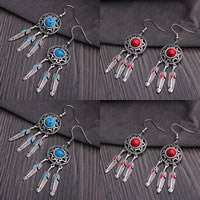 Turquoise Zinc Alloy Earring, with turquoise, brass earring hook, silver color plated, enamel & blacken 45mm 