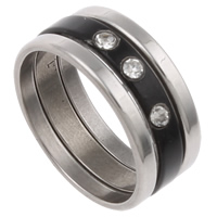 Нержавеющая сталь Rhinestone палец кольцо, нержавеющая сталь, Кольцевая форма, Другое покрытие, со стразами & двухцветный - размер:7.5-11.5, 36ПК/Box, продается Box