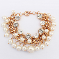 Statement Bracelet, Zinc Alloy, with Glass Pearl, with 1.9Inch extender chain, gold color plated, with rhinestone, nickel, lead & cadmium free, 35mm Approx 7.4 Inch 
