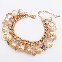 Statement Bracelet, Zinc Alloy, with Glass Pearl, with 1.9Inch extender chain, gold color plated, curb chain, nickel, lead & cadmium free, 27mm Approx 10 Inch 