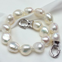 Cultured Freshwater Pearl Bracelets, brass foldover clasp, Baroque, natural 8-9mm Approx 6.5 Inch 