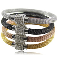 Titanium Steel Mesh Bracelet, with Clay Pave, plated, with 80 pcs rhinestone, mixed colors, 6mm Approx 8 Inch 