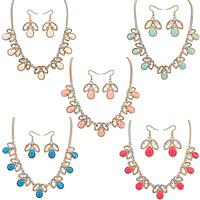 Statement Jewelry Sets, Zinc Alloy, earring & necklace, with Crystal & Resin, with 1.9Inch extender chain, gold color plated, twist oval chain & faceted nickel, lead & cadmium free, 26mm Approx 21.2 Inch 