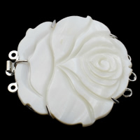 Пряжка из ракушек, Латунь, с Белая ракушка, Форма цветка, покрытый платиной, 3-нить, не содержит никель, свинец отверстие:Приблизительно 1-2mm, продается PC