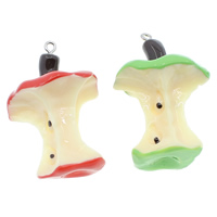Imitation de fruits Pendentif Résine, avec fer, pomme, couleur solide, plus de couleurs à choisir Environ 2mm Vendu par sac