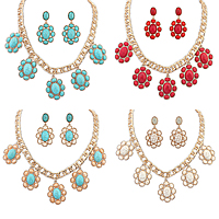 Statement Jewelry Sets, Zinc Alloy, earring & necklace, with Synthetic Turquoise, with 1.9Inch extender chain, gold color plated, twist oval chain nickel, lead & cadmium free, 38mm Approx 20.4 Inch 