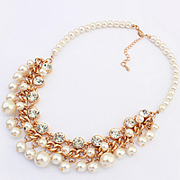 Fashion Statement Necklace, Glass Pearl, with Zinc Alloy, with 1.9Inch extender chain, gold color plated, twist oval chain & with rhinestone, nickel, lead & cadmium free, 45mm Approx 20.8 Inch 