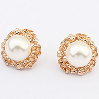 Glass Pearl Stud Earring, Zinc Alloy, with Glass Pearl, stainless steel post pin, gold color plated, nickel, lead & cadmium free 