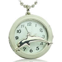 Uhr-Halskette, Eisenkette, mit Zinklegierung Zifferblatt, flache Runde, farbenfroh, Länge:ca. 23 ZollInch, verkauft von Strang