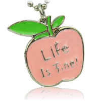 Watch Necklace, iron chain, with zinc alloy dial, Apple, enamel, pink Approx 23 Inch 