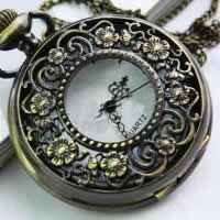 Collar De Reloj, cadena de hierro, con dial de aleación de cinc, Redondo aplanado, 45mm, longitud:aproximado 31 Inch, Vendido por Sarta