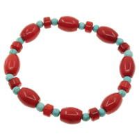 Bracelets corail naturels, avec turquoise, tambour, rouge  Environ 7.5 pouce, Vendu par brin