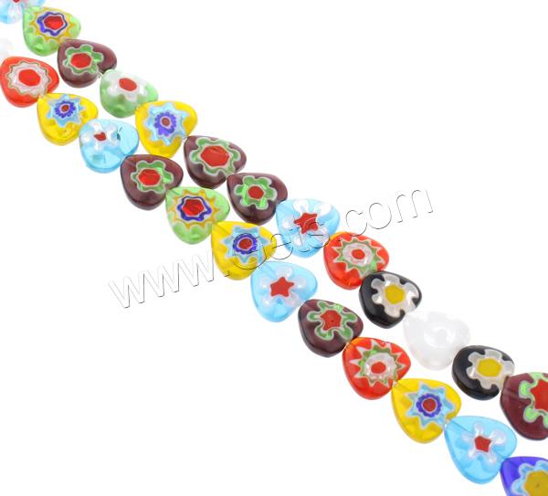 Millefiori Glass Beads, Heart, handmade, different size for choice, mixed colors, Hole:Approx 1mm, Length:Approx 13 Inch, Sold By Strand