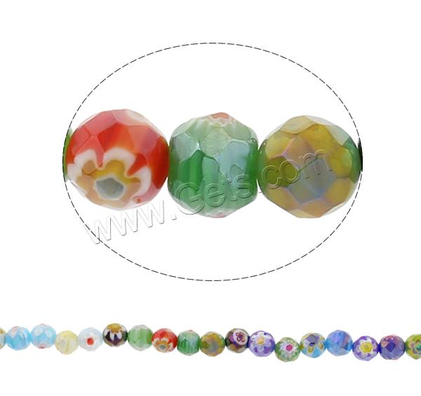 Millefiori Glass Beads, Round, handmade, different size for choice & faceted, mixed colors, Hole:Approx 1mm, Length:Approx 13.5 Inch, Sold By Strand